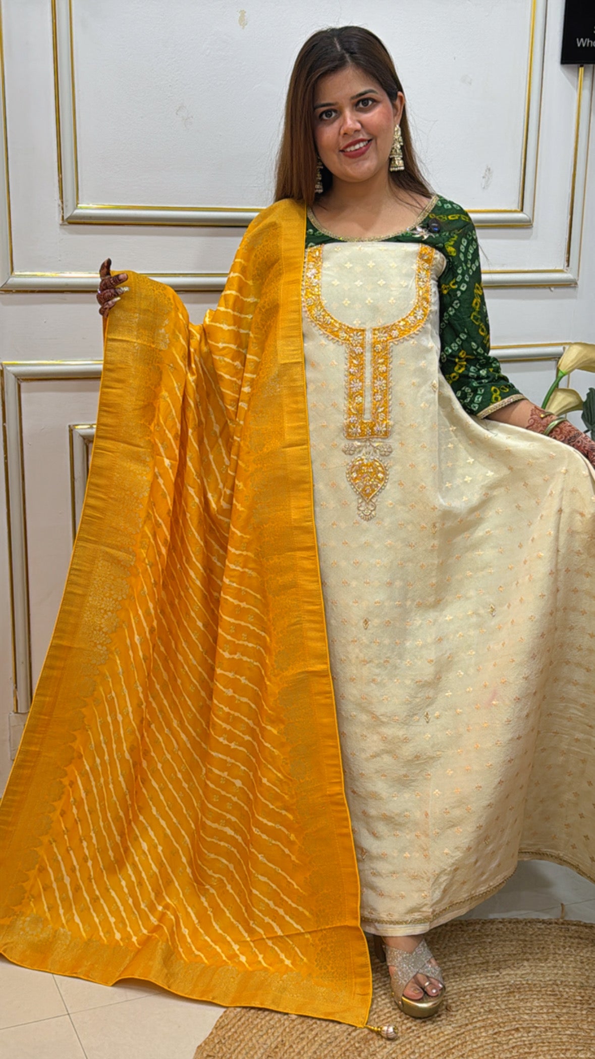 Festival Special Pure Maheshwari Silk Suit with Leheria Weaved Banarasi Dupatta GF 367